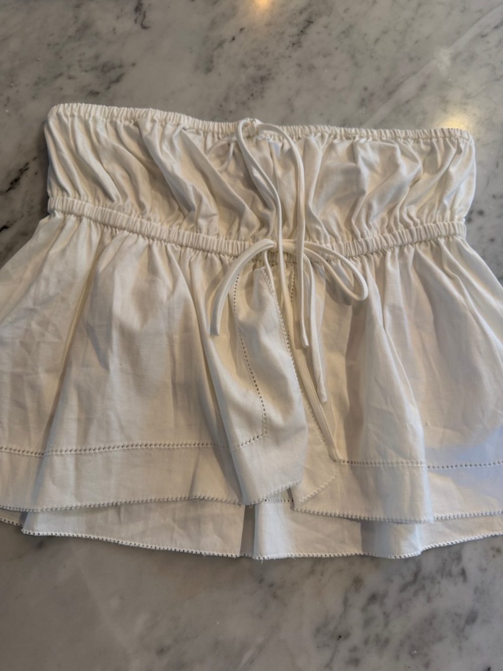 Reformation White Strapless Smocked Top